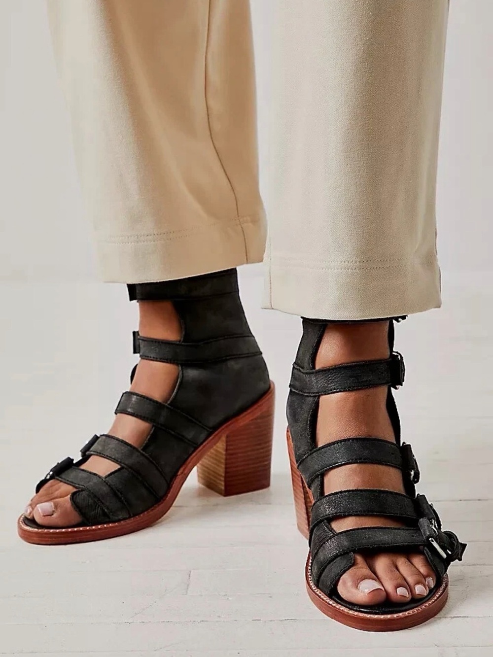 Free People Buckle Up Baby block heels (007)